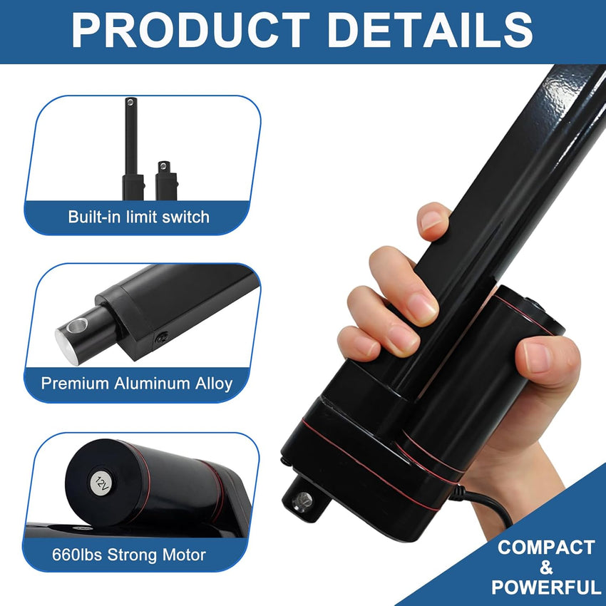 12V Linear Actuator 3000N IP65 5mm/s Heavy Duty Ã¢ÂÂ 700mm (28in)