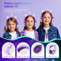 JYPS Kids Headphones, Cute Metallic, 85/94dB Volume Limited, Stereo Sound, Sharing Function, Foldable 3.5mm Wired Over-ear Toddler/Childrens Headphones for iPad/Tablet/School (unicorn, purple)