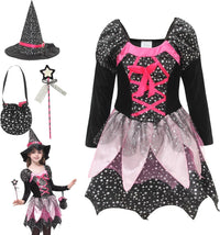 GEMVIE Halloween Witch Costume for Kids â Dress, Hat, Wand, Candy Bag