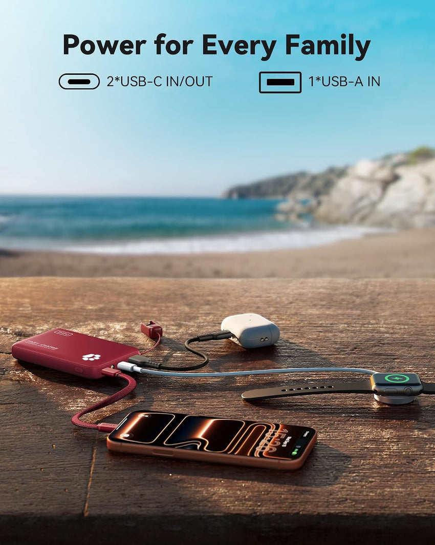 INIU 10000mAh Power Bank 45W PD Ultra Slim Fast Charger with USB-C â Red