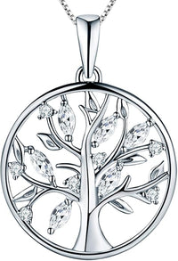 YL Tree of Life Necklace 925 Sterling Silver Pendant with AAA Zircon/Simulated Emerald Necklaces for Women Mother Grandmother