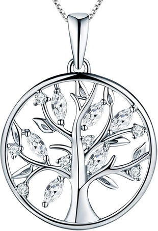 YL Tree of Life Necklace 925 Sterling Silver Pendant with AAA Zircon/Simulated Emerald Necklaces for Women Mother Grandmother