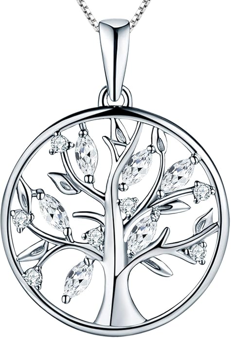 YL Tree of Life Necklace 925 Sterling Silver Pendant with AAA Zircon/Simulated Emerald Necklaces for Women Mother Grandmother