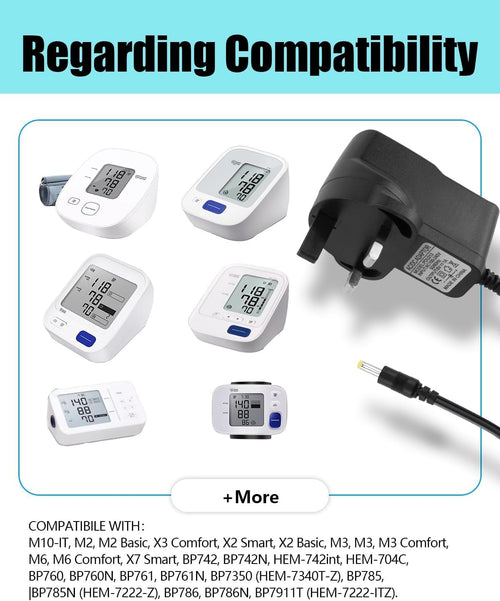 6V Charger for Omron Blood Pressure Monitor M2 M3 M4 M6 M7 X3 Comfort X2 Basic X2 Smart X7 Smart, 6V UK Charger Power Adapter for Omron Upper Arm Blood Pressure Monitors M500 M400 M10-IT