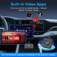 MYPIN Wireless CarPlay Adapter, Android Auto Wireless Adapter, Plug & Play Video Adapter, Built-in Netflix YouTube, Support TF Card, Cable USB A/C, Compatible with iOS 10+/Android 11+