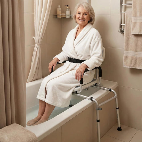 Sliding Bathtub Transfer Bench 360ÃÂ° Rotating Shower Chair Height Adjustable