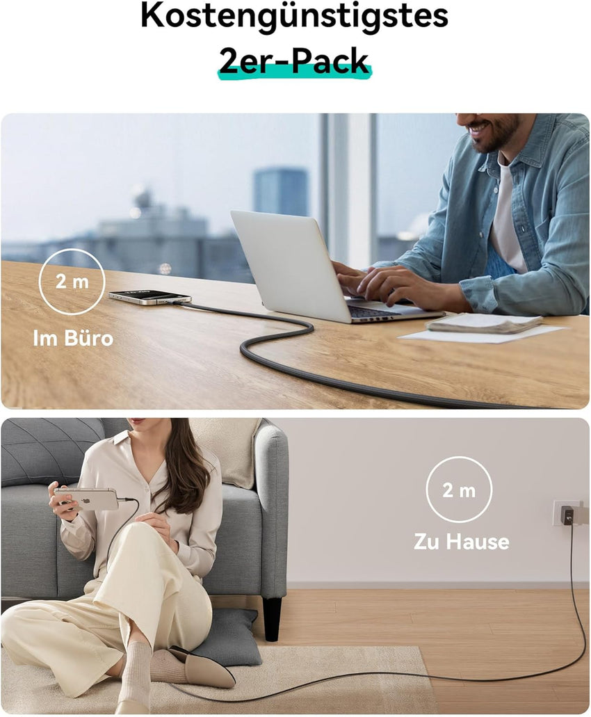 INIU 240W USB C to USB C Charger Cable, [2-Pack 2m] PD Type C Charge Cable, Super Fast Charging USB C Cable for iPhone 17 16 15 Pro Max Plus, MacBook iPad Air, Samsung S25 S24 Ultra, Steam Deck etc.