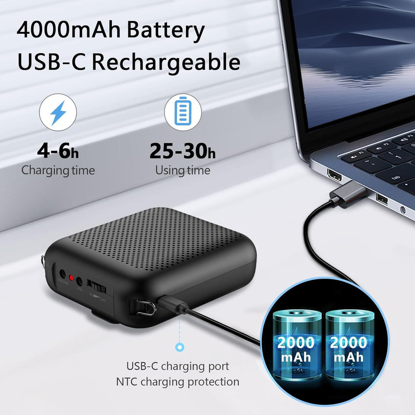 NORWII S358 Portable 4000mAh Rechargeable Voice Amplifier with Wired Microphone Headset & Waistband, Personal Microphone and Speaker for Teachers Tour Guides ect. (Black)