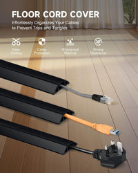 CREWORKS 1.8 m Floor Cord Cover, 3 Channel Cable Cover with Self-Adhesive Baking, Extension Cord Cable Protector, Flexible PVC Duct Wire Cable Management for Homes Offices Garages, Black