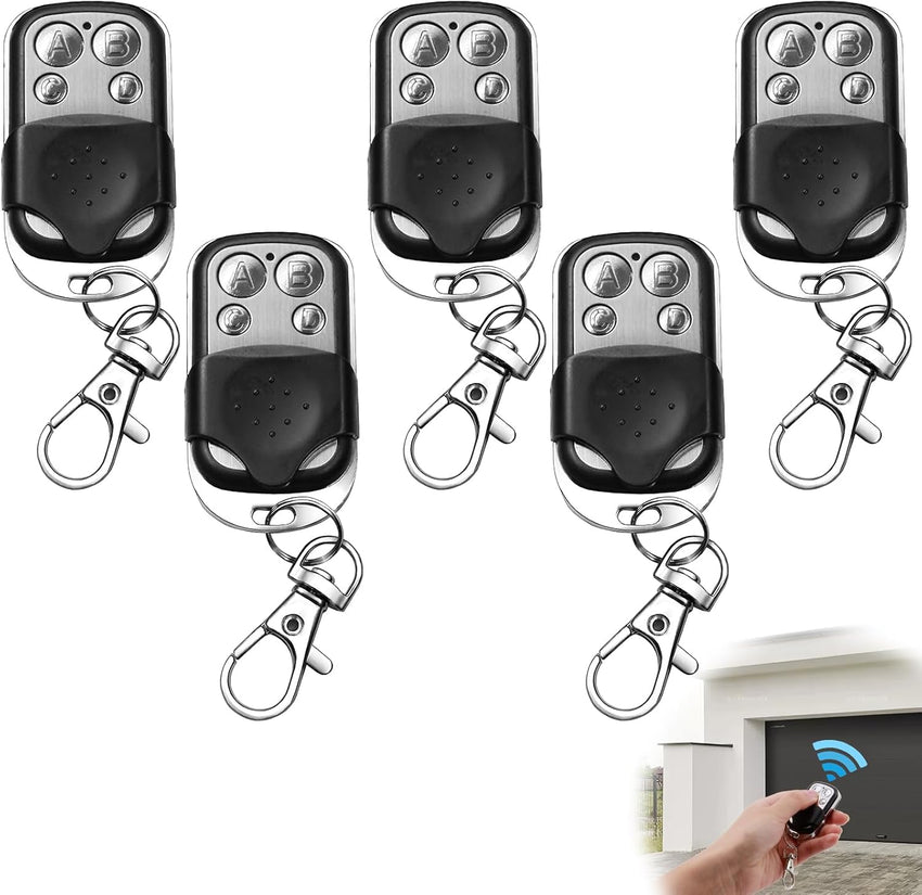 5Pcs 433.92 MHz Universal Garage Door Remote Control,Gate Opener Cloning Wireless Key Fob with 4 Buttons Duplicate Remote Control Key Fob for Garage Doors,Roller Shutters,Electric Gates,Car Alarms