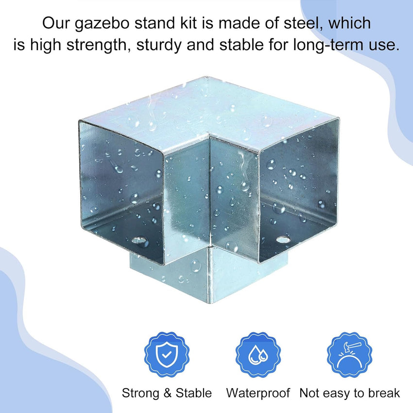 sourcing map 3-Way Gazebo Brackets Kit, Right Angle Corner Bracket Woodworking DIY Post Base Kit for 2" x 2" Lumber for Outdoor Patio Gazebo Log Cabins (4 Pack)