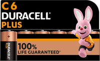 Duracell Plus C Batteries (6 Pack) - Alkaline 1.5V - 100% Life Guaranteed - Reliability For Everyday Devices - 0% Plastic Packaging - 10-Year Storage - MN1400