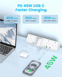Desk Clamp Power Socket 45W USB-C Extension Lead White