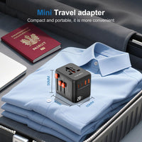 POWOMAO Universal Travel Adapter Worldwide with 2 USB C and 2 USB A Ports,Travel Plug UK to World with Dual 10A Fuses,20W All In One International Travel Adapter for EU USA UK AU Thailand,Japan,Asia