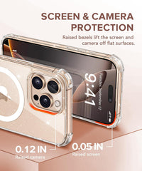 BERFY Magnetic Case for iPhone 16 Pro Max, [Compatible with Magsafe], with 2X Screen Protector + 2X Camera Lens Protector, Clear Sparkle Cute Shockproof Hard Phone Case for Women 6.9", Shiny Clear