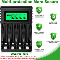 POWEROWL 4-slot AA AAA Battery Charger with LCD Display (5V 2A Quick Charging, Independent Slot) for Ni-MH Rechargeable Batteries (No Adapter)