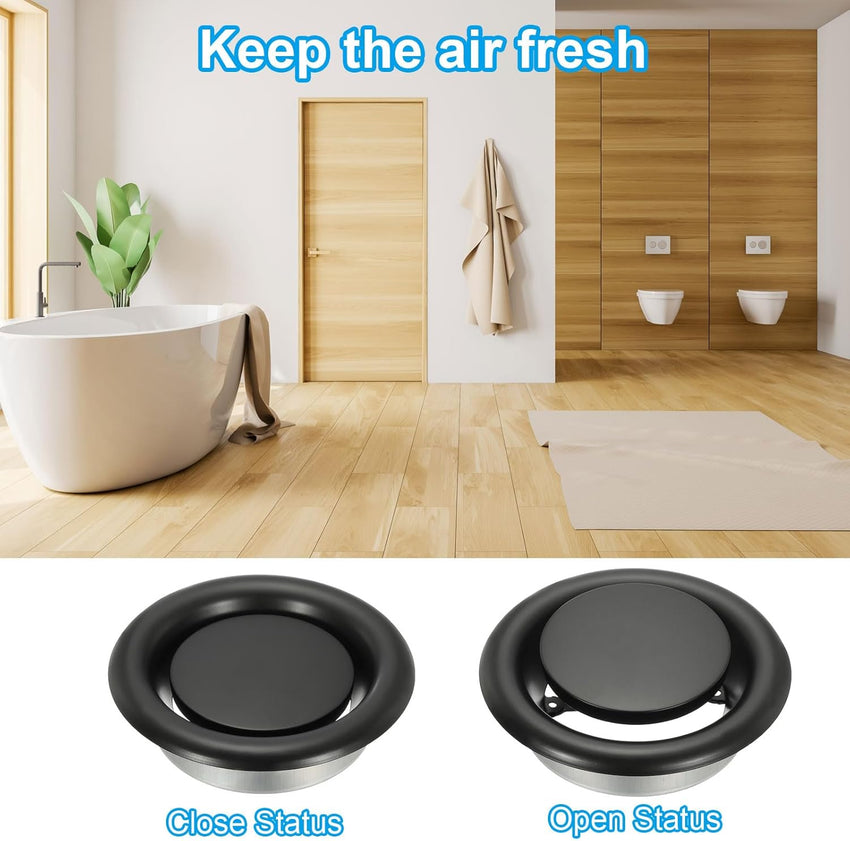 Round Ceiling Diffuser Metal Adjustable Air Vent Duct Cover Set of 2 Black
