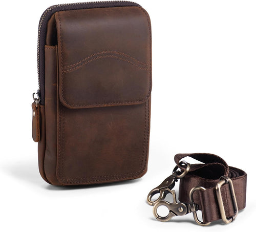 Hengwin Cross Body Bag Genuine Leather for iPhone 16 Pro Max/16 Plus, Passport Holder Travel Wallet Small iPhone 15 14 13 12 11 XS Max, 8 7 6S Plus, Samsung Galaxy S25 S24 S23 S22 S21 Ultra (Coffee)