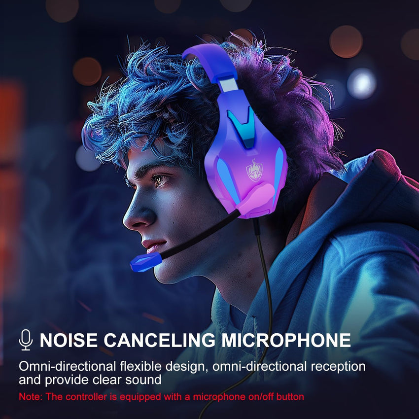 YOTMS PS4 Gaming Headset for Xbox One, PS5, PC, Wired Gaming Headset with Bass Surround, Over Ear Headphones with Mic, 3.5mm interface (Violet)