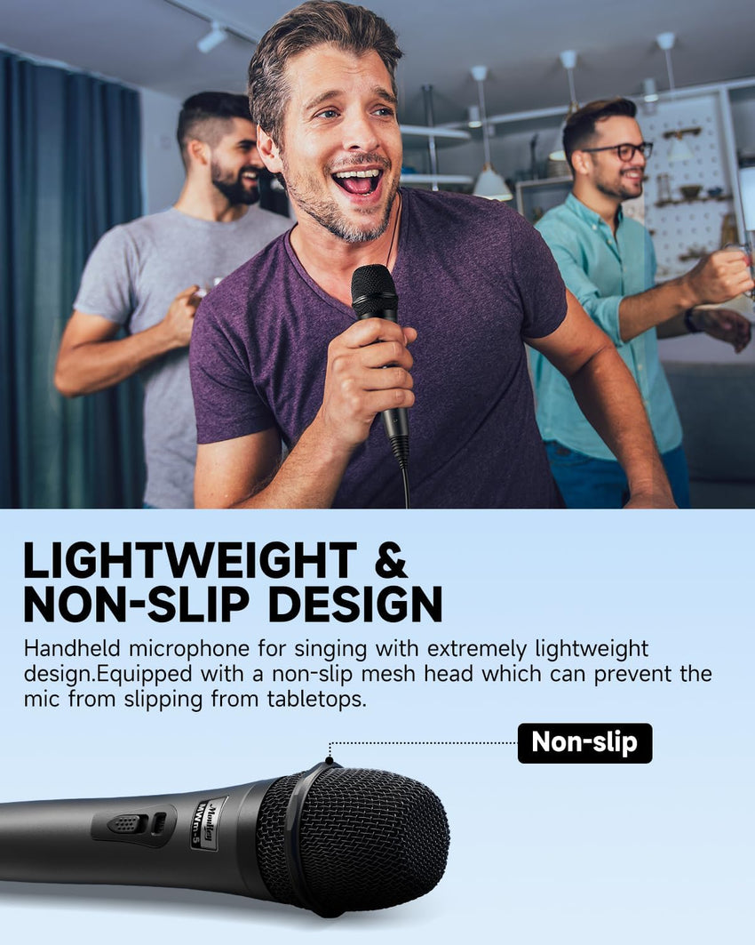 Moukey Dynamic Microphone, Home Karaoke Microphone with 13ft XLR Cable, Cardioid Metal Handheld Wired Mic for Singing/Karaoke/Stage, Compatible w/Speaker/Amp/Mixer/Karaoke Machine, Gray