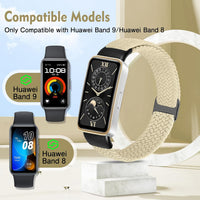 KIBDSNG Braided Watch Strap Compatible with Huawei Band 10/Huawei Band 9/Huawei Band 8, Elastic Adjustable Nylon Replacement Strap for Huawei Band 10/9/8 for Women Men