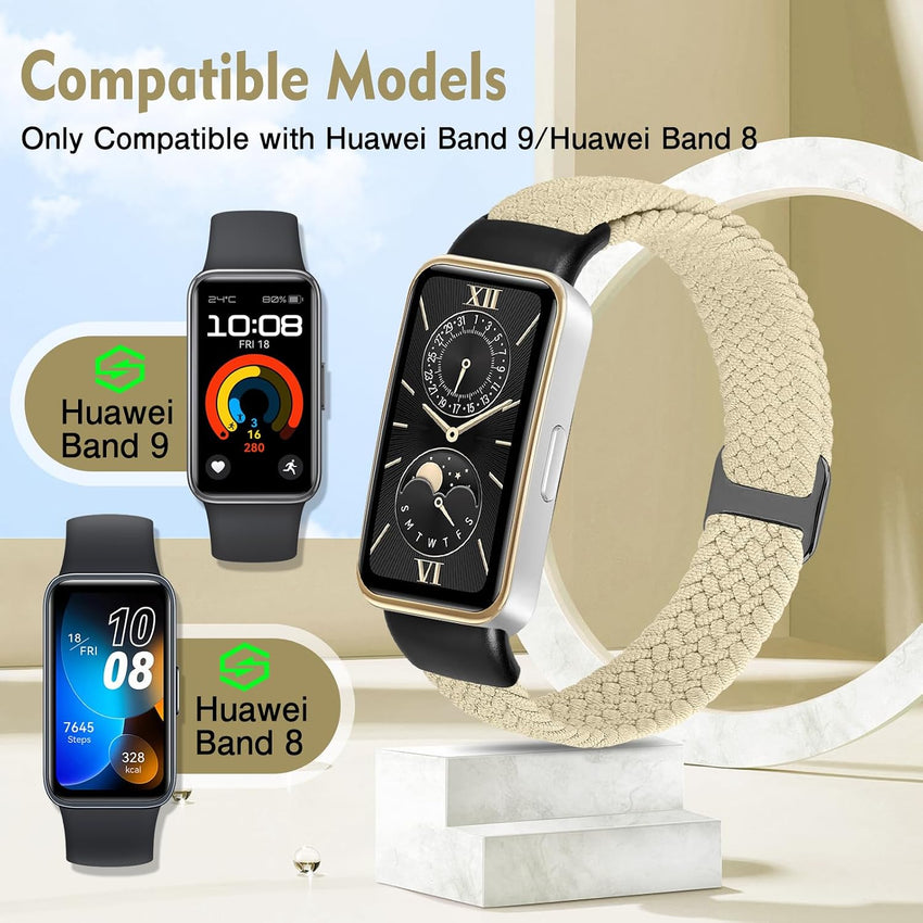 KIBDSNG Braided Watch Strap Compatible with Huawei Band 10/Huawei Band 9/Huawei Band 8, Elastic Adjustable Nylon Replacement Strap for Huawei Band 10/9/8 for Women Men