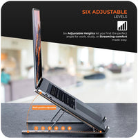 Roe Tenpo Laptop Stand For Desk, 6 Levels Height Adjustable Laptop Riser For Desk, Foldable & Portable, Compatible with MacBook Air/Pro, HP, ASUS, Dell, Most 10-15.6" Laptops/Tablets (Black)