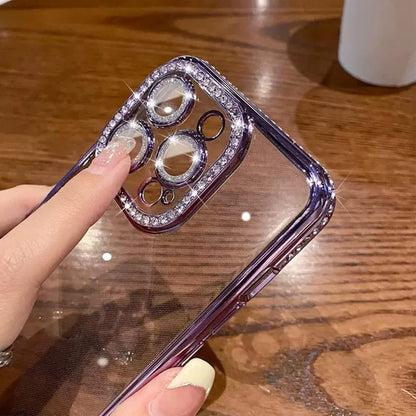 Ownest Compatible with iPhone 14 Case,Sparkle Diamond Camera Len Protector Glitter Clear Case,Crystal Bling Cute Aesthetics Phone Case Shockproof Phone Covers for iPhone 14 -Purple