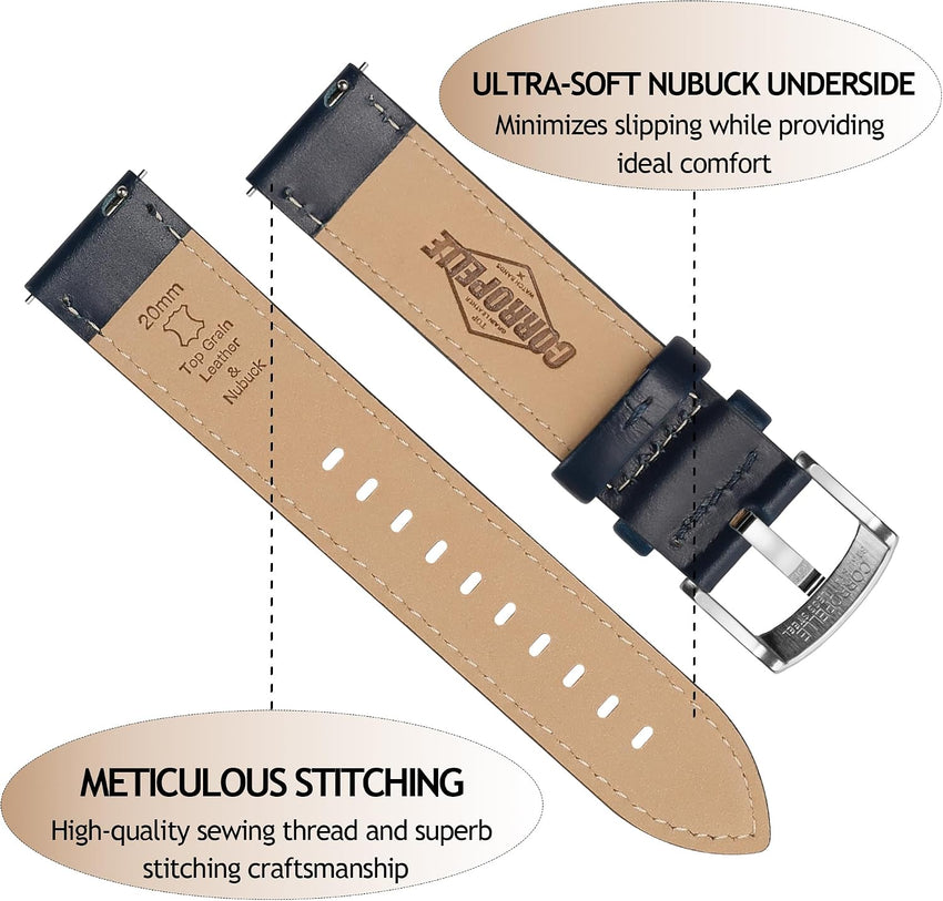 Leather Watch Strap Quick Release Top Grain Replacement for Men & Women 18/19mm