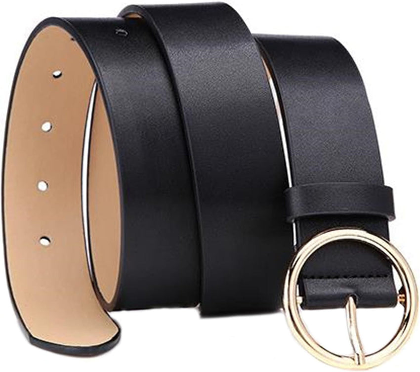 PU Leather Waist Belt Round Metal Buckle Casual Women's Belt â Black/Brown