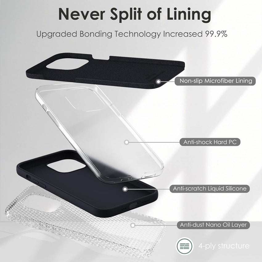 OitiYaa Silicone Case Compatible with iPhone 14 Case 6.1 Inch, Soft Ultra Slim Protective Shockproof Liquid Silicone Phone Case with Anti-Scratch Microfiber Lining, Black
