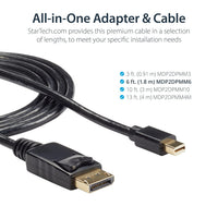 StarTech.com MDP2DPMM3 3 ft Mini DisplayPort to DisplayPort 1.2 Adapter Cable M/M, DisplayPort 4k with HBR2 support, 3 ft Mini DP to DP Cable