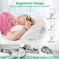 Elviros Cervical Contour Memory Foam Pillow for Neck Pain Orthopedic Neck Pillow for Shoulder Pain Ergonomic Head Neck Support Pillow for Side/Back/Stomach Sleepers with Removable Cover (Blue)