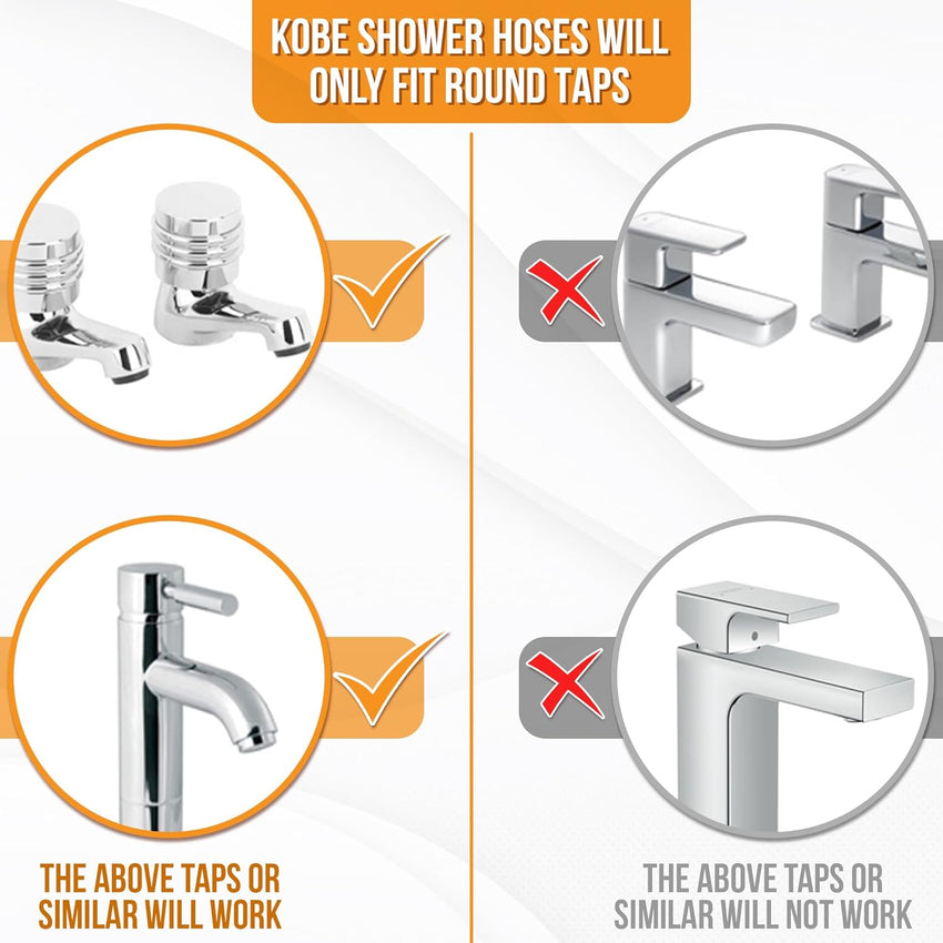Kobe Professional Double Tap Shower Attachment for Bath/Extra Long Shower Head and Hose Set for Bath Taps - Secure Fit Clamp Included - Perfect Portable Shower/Portable Dog Shower - 1.5m Hose