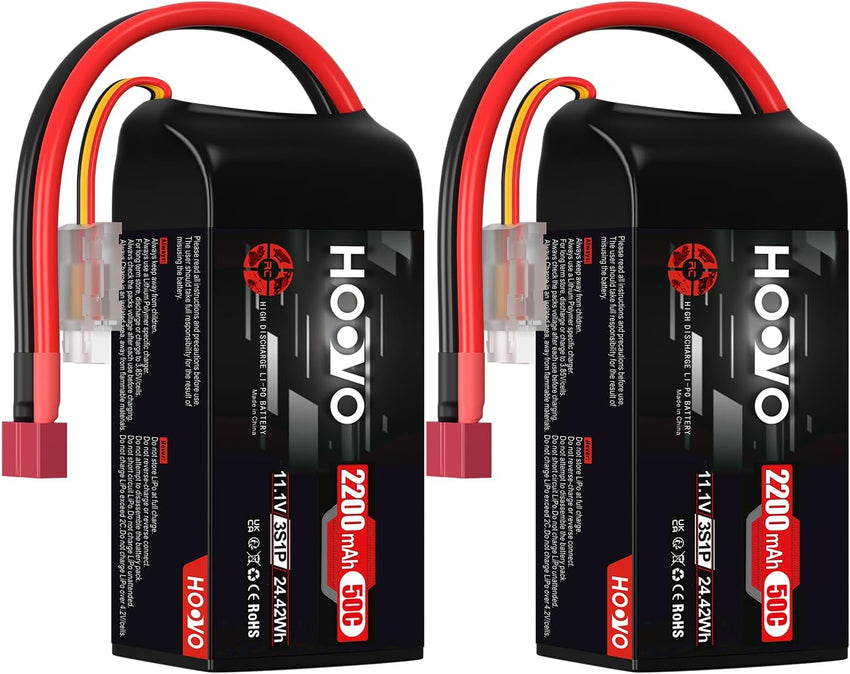 LiPo Battery 2200mAh 11.1V 50C SoftCase 3S for RC Vehicles (2 Pack) T-Plug