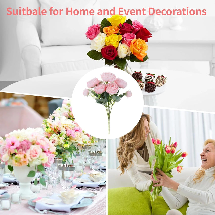 Artificial Peony Bouquet 5-Head Faux Silk Flowers 8 Bundles for Decoration