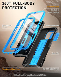 Poetic Revolution Case for iPhone 16 Pro Max 6.9 inch, [Slide Camera Cover], Full-Body Military Grade Rugged Shockproof Cover Broken KickstandLight Blue