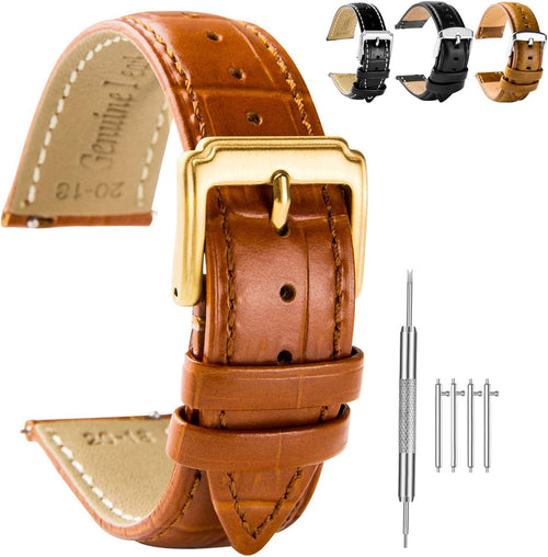Spolife Leather Watch Straps for Men, Genuine Leather Watch Straps With Stainless Buckle,Quick Release Watch Strap, Replacement Watchbands 16mm 18mm 19mm 20mm 22mm(Watch Strap Pins,Watch Strap Tool)