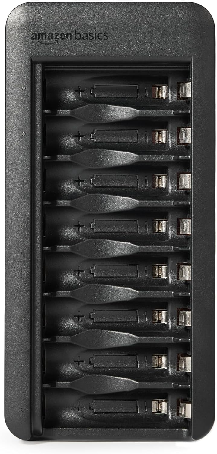 Amazon Basics Rechargeable NiMh AAA 800mAh 8 Pack + AA 2000mAh 8 Pack, with 8 Bay Battery Charger, No AC Power Adapter, USB C Port, 16 count in total, Black