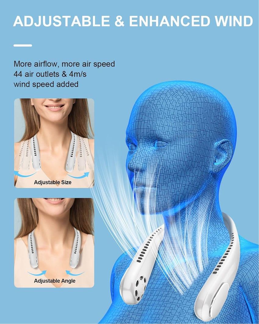 Portable Bladeless Neck Fan 6000mAh USB Rechargeable 3-Speed 360Â° Twist White