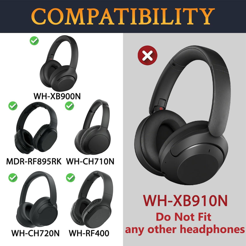 SOULWIT Earpads for Sony WH-XB900N (Not Fit WH-XB910N) - Black | Also for WH-CH710N/WH-CH720N/WH-RF400/MDR-RF895RK Headphones