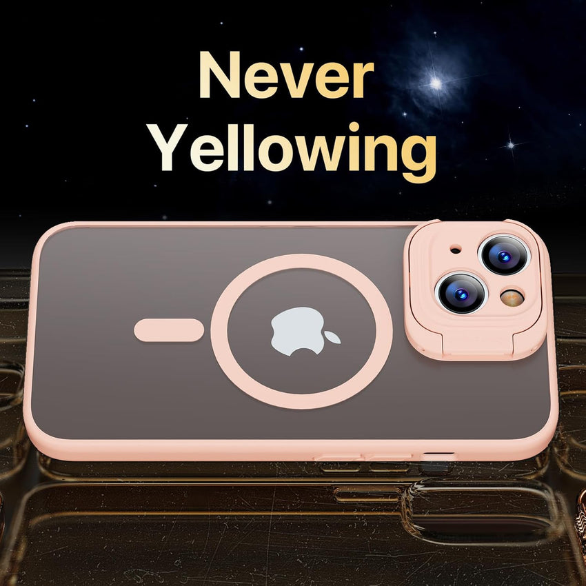 GOODVISH Newest Magnetic Case for iPhone 14 Case/iPhone 13 Case Compatible with Magnetic [Magic Camera Stand+2 Screen Protector] All-in-1 Shockproof Slim Hard Translucent Matte Phone Case Cover, Pink