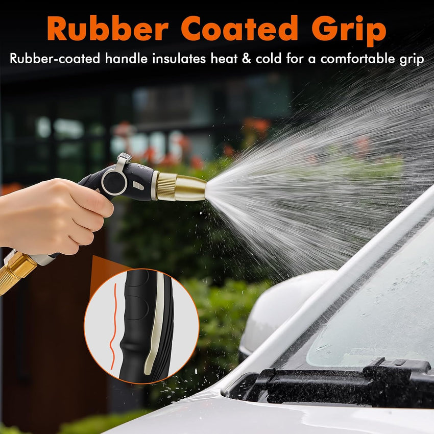 RESTMO Hose Pipe Spray Gun High Pressure, Heavy Duty Pure Brass Nozzle Head, Metal Hand Sprayer for Car Washing, Garden Cleaning, Lawn and Plant Watering, Thumb Flow Control, 4 Spray Patterns