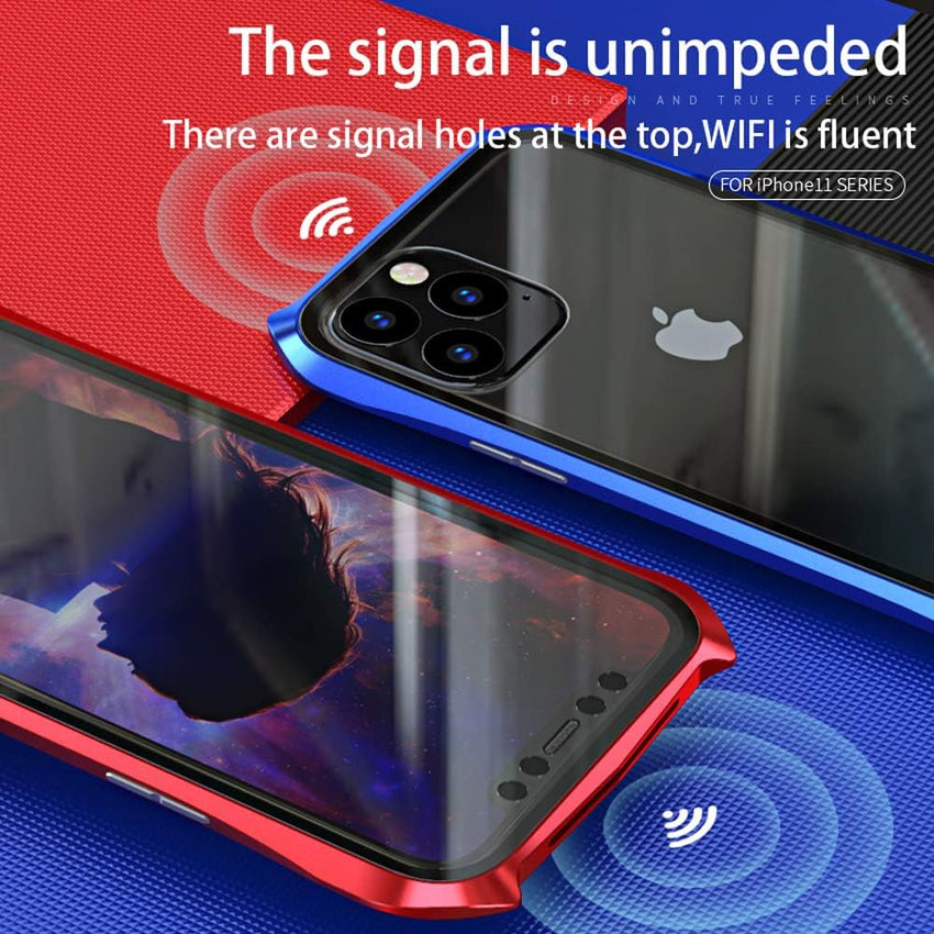 Case for iPhone 11 Pro Magnetic Adsorption Technology Cover Batman style design 9H Front and Back Tempered Glass 360Â° Full Body Shockproof Ultra Thin Metal Bumper - Silver