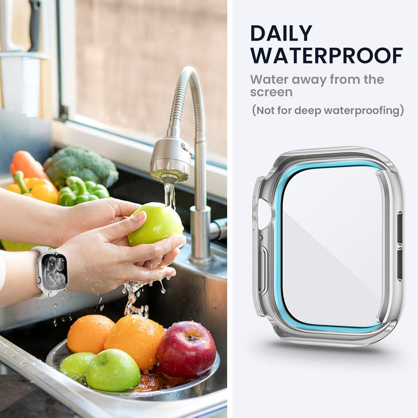 Kamita Waterproof Case Compatible with Apple Watch Series 11/Series 10 42mm, Hard PC Bumper Cases with Tempered Glass Screen Protector, All-Round Protective Cover for iWatch 11/iWatch 10 42 (Silver)
