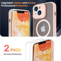 GOODVISH Newest Magnetic Case for iPhone 14 Case/iPhone 13 Case Compatible with Magnetic [Magic Camera Stand+2 Screen Protector] All-in-1 Shockproof Slim Hard Translucent Matte Phone Case Cover, Pink