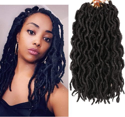 6 Packs Faux Locs Crochet Hair 12 Inch, Wavy Short Nu Locs, Goddess Dreadlocks (20 Roots/Pack) #1B