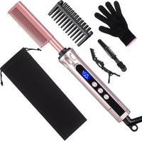 Ceramic Heated Hot Comb Straightening Brush for Wigs & Afro Hair Black