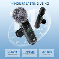 Wireless Lavalier Microphone Mini Clip-On for iPhone Android â 2-Pack