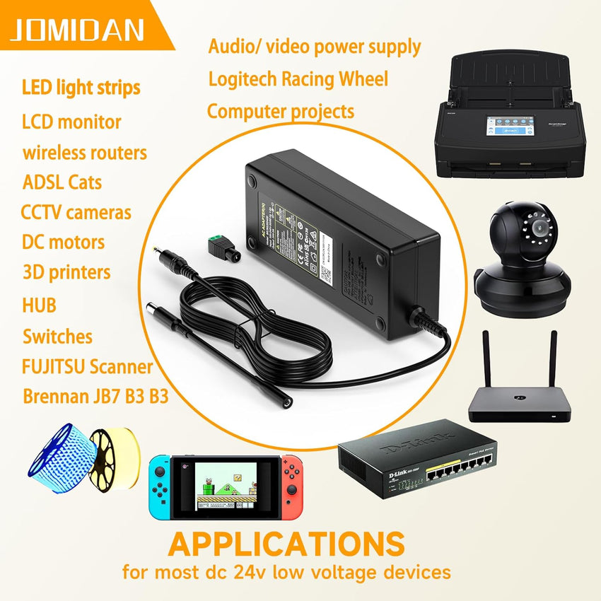 24V 3A 72W Power Supply for LED Strip Light, CCTV Camera Cisco Router, 3D Printer, LCD Monitors, Speaker Adapter Cable, UK plug, Wall Charger, and More Power Supply Cable Adapter5.5 * 2.5/2.1mm